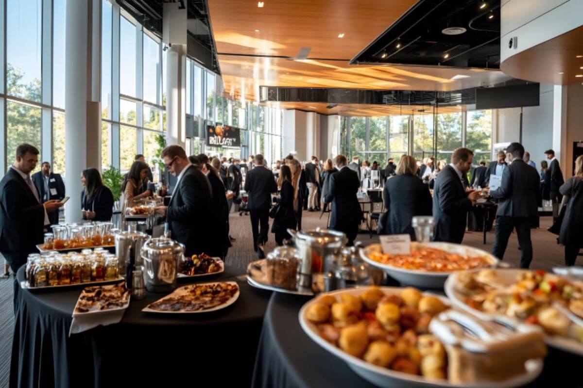 Buffet-style catering arrangement suitable for corporate conferences and large business gatherings